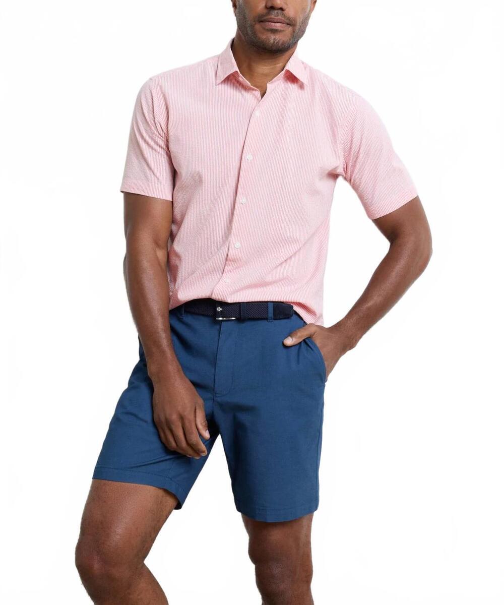 NEW PETER MILLAR coastal stripe cotton lyocell sport shirt in venetian pink